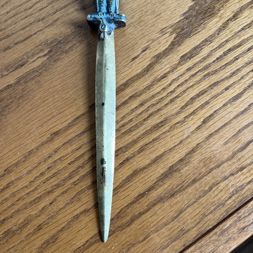 Vintage MCM Heavy Brass Owl Letter Opener Patina‎ Ornate 8.5